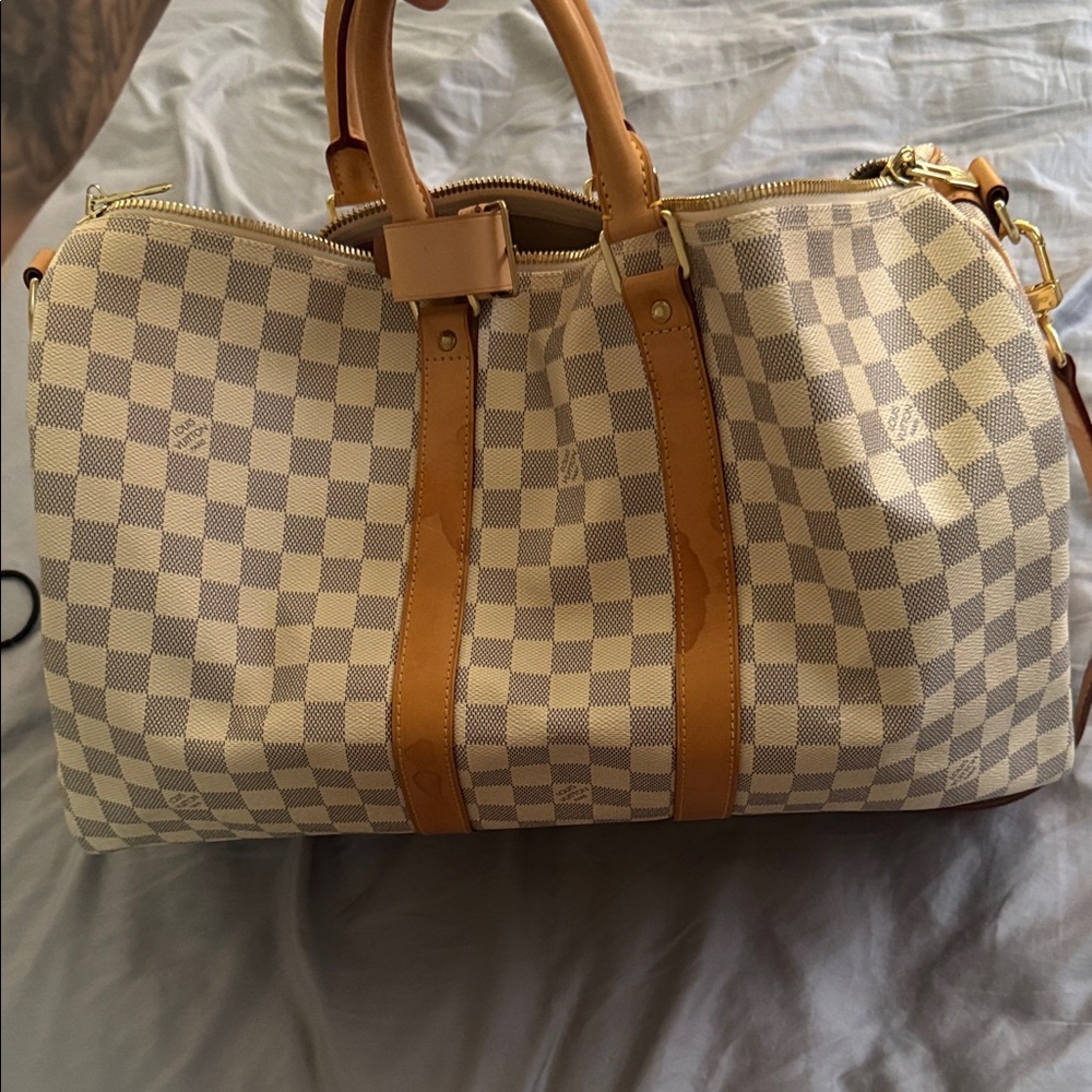 Louis Vuitton Checkered Cream and Brown Travel Bag